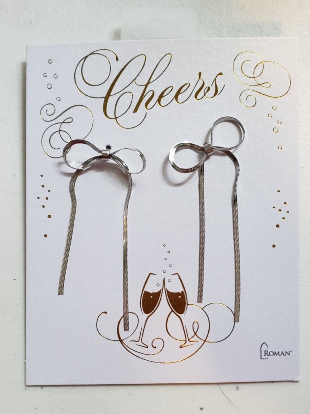 Roman Bow Drop Earrings Silver Stainless Steel NWT